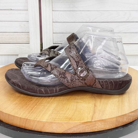 Vionic Orthaheel Rest Snakeskin‎ Thong Sandals Cocoa Brown Bronze Shimmer 8 - Picture 4 of 12